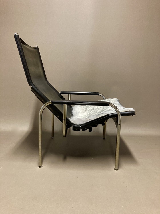 Image 1 of Fauteuil Relax Inclinable Cuir Noir Design "Hans Eichenberger" 1960