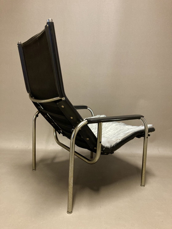 Image 1 of Fauteuil Relax Inclinable Cuir Noir Design "Hans Eichenberger" 1960