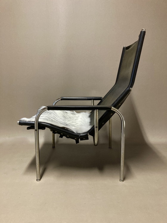 Image 1 of Fauteuil Relax Inclinable Cuir Noir Design "Hans Eichenberger" 1960