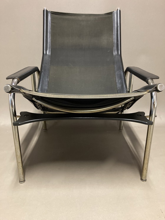 Image 1 of Fauteuil Relax Inclinable Cuir Noir Design "Hans Eichenberger" 1960