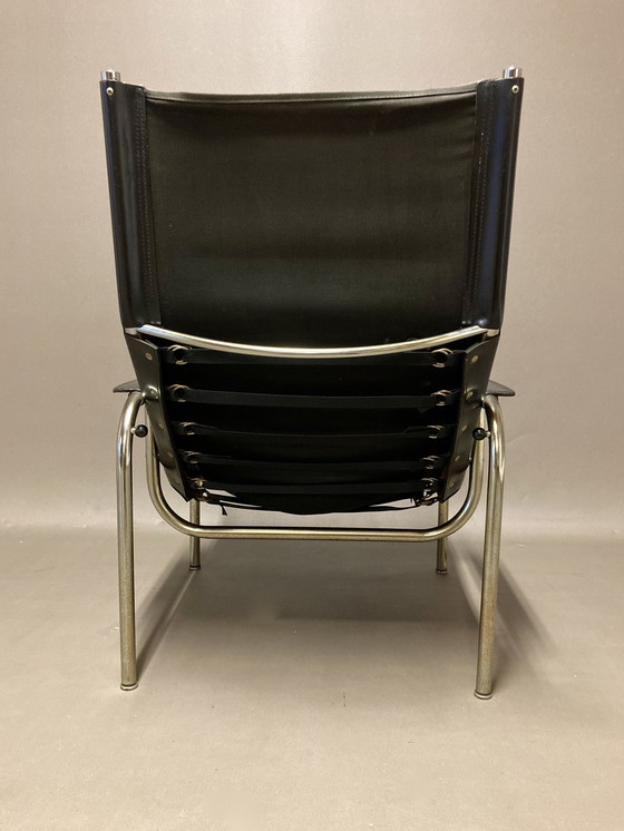 Image 1 of Fauteuil Relax Inclinable Cuir Noir Design "Hans Eichenberger" 1960