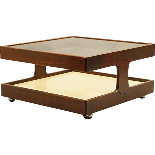 Table basse vintage en bois d'acajou et verre, Allemagne 1970