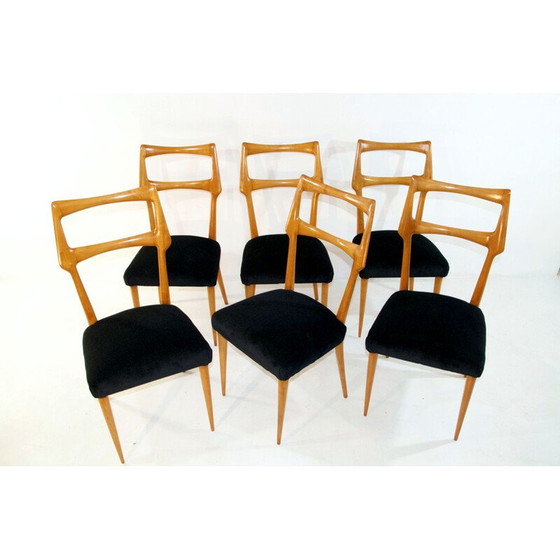 Image 1 of Ensemble de 6 chaises de salle à manger vintage Italie 1950