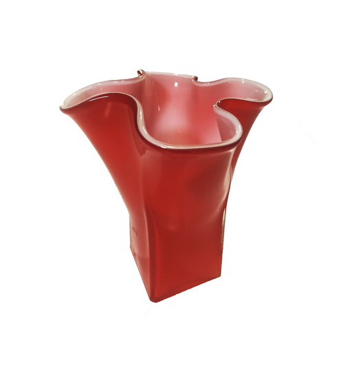 Vase Mouchoir Vintage • Incamiciato • Verre De Murano • 1960