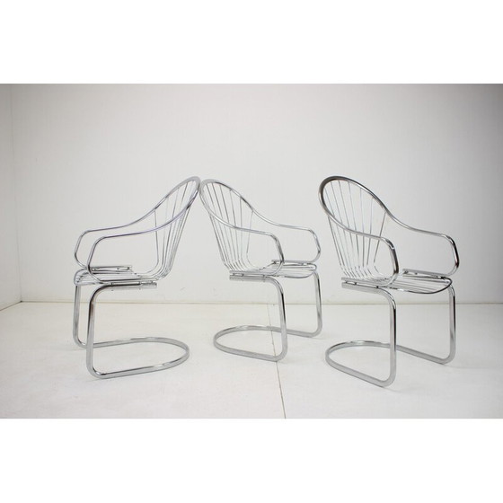 Image 1 of Ensemble de 3 chaises chromées vintage par Gastone Rinaldi, Italie 1960