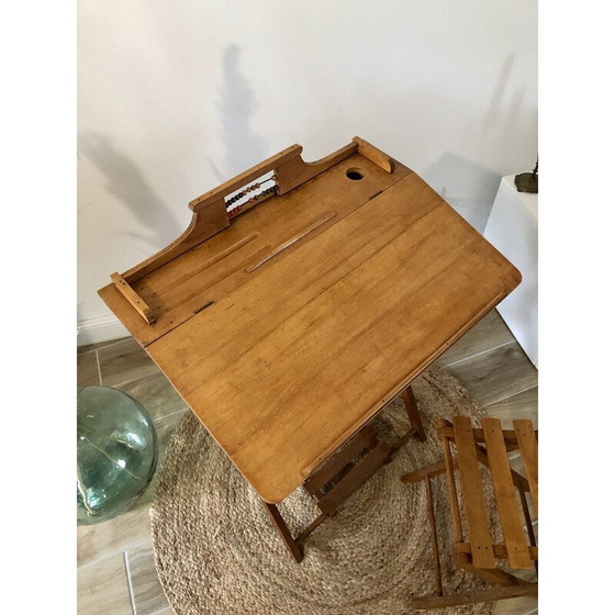 Image 1 of Bureau d'enfant vintage en hêtre avec chaise par Clerc Pampo, France 1950s