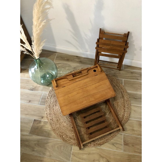 Image 1 of Bureau d'enfant vintage en hêtre avec chaise par Clerc Pampo, France 1950s