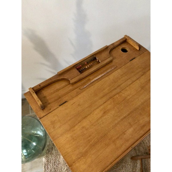 Image 1 of Bureau d'enfant vintage en hêtre avec chaise par Clerc Pampo, France 1950s
