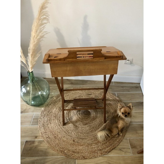 Image 1 of Bureau d'enfant vintage en hêtre avec chaise par Clerc Pampo, France 1950s