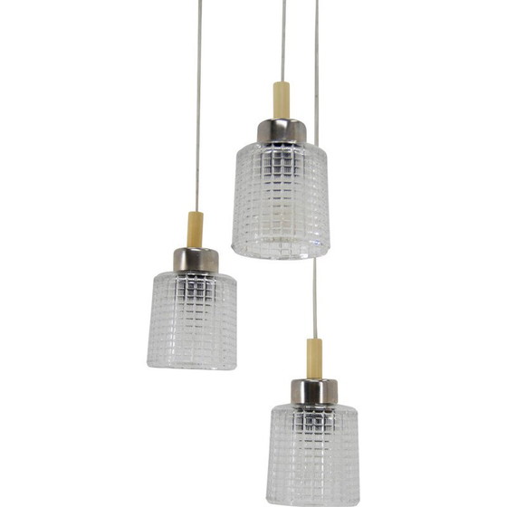 Image 1 of Lustre réglable vintage en verre, chrome et métal par Pokrok Zilina, Tchécoslovaquie 1970