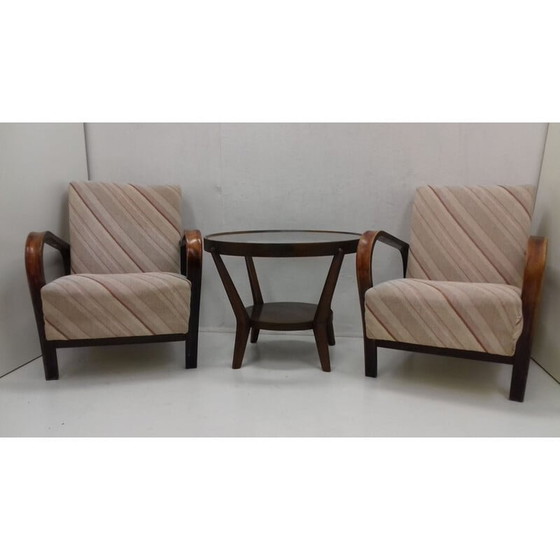 Image 1 of Paire de fauteuils vintage avec table basse par Karel Koželka et Antonín Kropáček, Tchécoslovaquie 1940