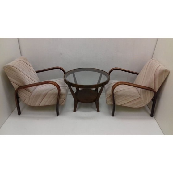Image 1 of Paire de fauteuils vintage avec table basse par Karel Koželka et Antonín Kropáček, Tchécoslovaquie 1940
