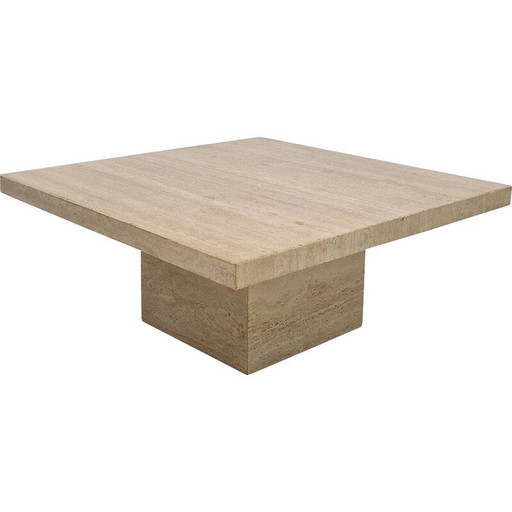 Table basse carrée en travertin, Italie 1980