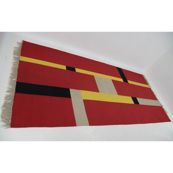 Image 1 of Tapis vintage Bauhaus à motifs géométriques, Tchécoslovaquie, années 1940