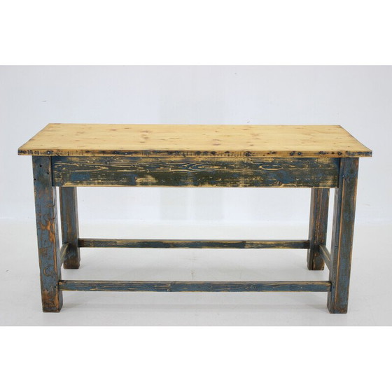 Image 1 of Table de salle à manger vintage en bois de pin patiné, Tchécoslovaquie 1950