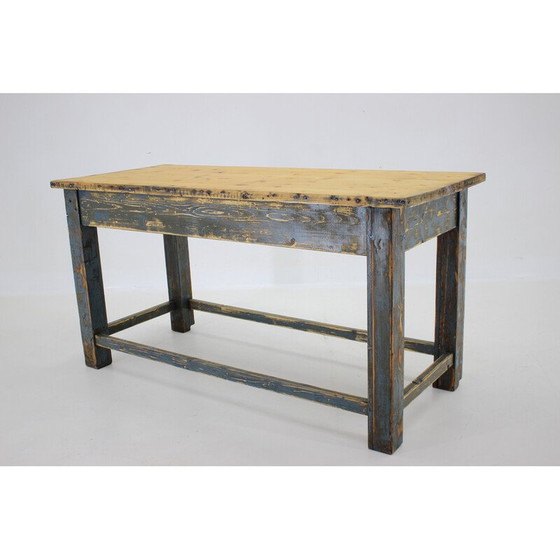 Image 1 of Table de salle à manger vintage en bois de pin patiné, Tchécoslovaquie 1950