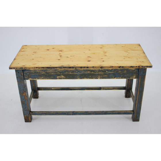 Image 1 of Table de salle à manger vintage en bois de pin patiné, Tchécoslovaquie 1950