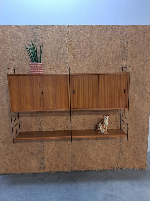 Teak Design Steel Wall System Moda With 2 Cabinets, Wall Rack