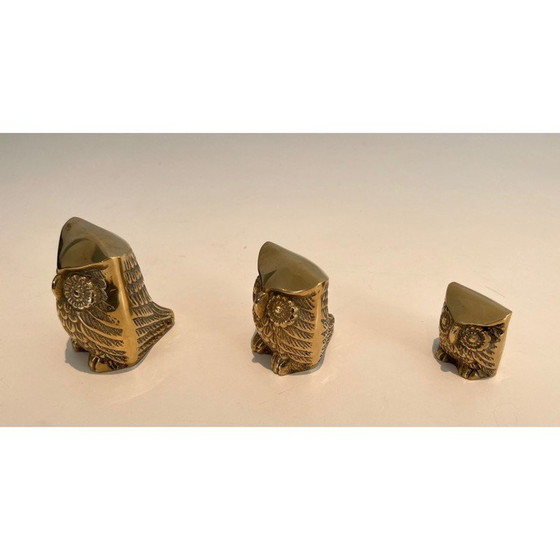 Image 1 of Ensemble de 3 petits hiboux décoratifs vintage en laiton, 1970