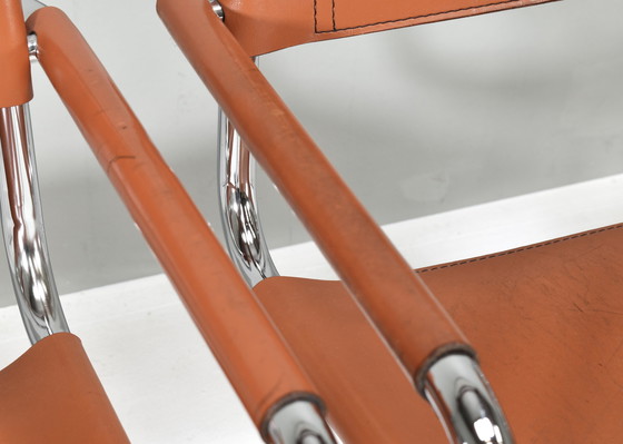 Image 1 of 4x S34 chaises de salle à manger en cuir cognac par Mart Stam pour Fasem Italie, 1960-1970