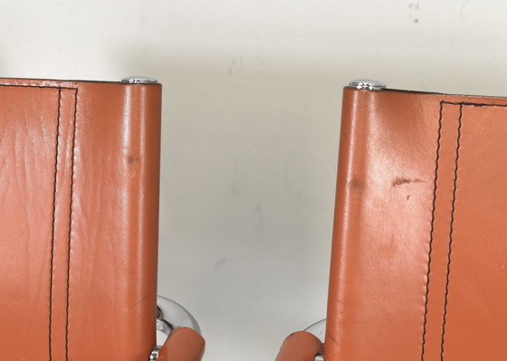 Image 1 of 4x S34 chaises de salle à manger en cuir cognac par Mart Stam pour Fasem Italie, 1960-1970