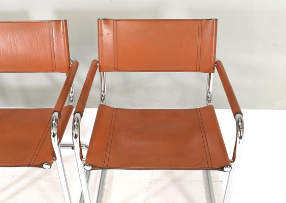 Image 1 of 4x S34 chaises de salle à manger en cuir cognac par Mart Stam pour Fasem Italie, 1960-1970