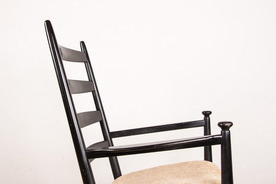 Image 1 of Un Fauteuil, Rocking Chair, En Teck Laqué Et Tissu Modèle 218 Par Thomas Harlev Pour Farstrup Savvaek 1960.