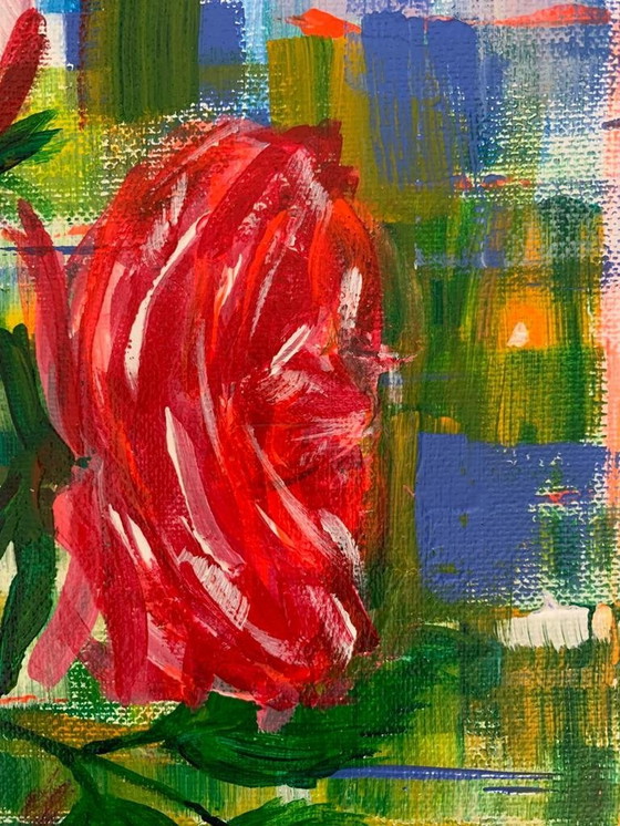 Image 1 of Acrylique Sur Plaque 30X40 Cm - Signé à la Main - Rose