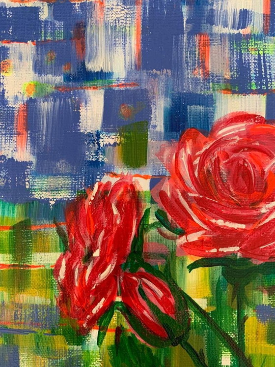 Image 1 of Acrylique Sur Plaque 30X40 Cm - Signé à la Main - Rose