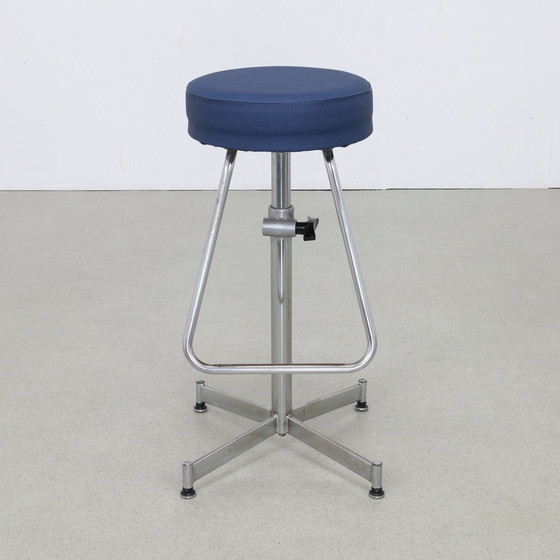 Image 1 of Tabouret réglable en chrome, 1960S New Upholstered