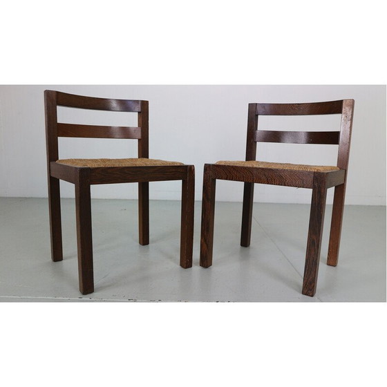 Image 1 of Ensemble de 4 chaises vintage en rotin et wengé par Martin Visser, Pays-Bas 1960