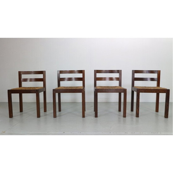 Image 1 of Ensemble de 4 chaises vintage en rotin et wengé par Martin Visser, Pays-Bas 1960