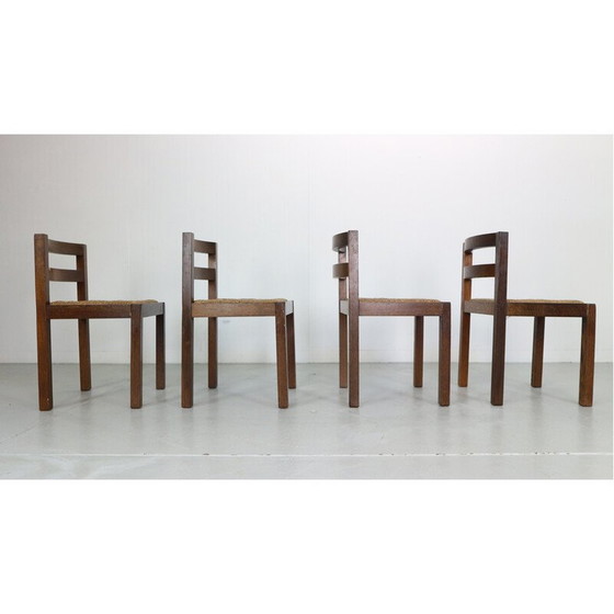 Image 1 of Ensemble de 4 chaises vintage en rotin et wengé par Martin Visser, Pays-Bas 1960