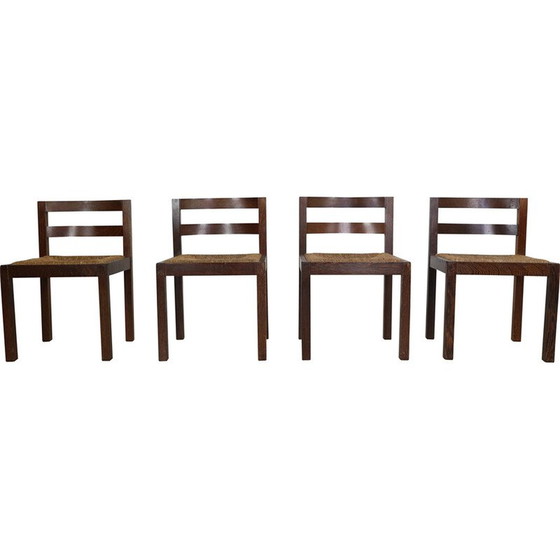 Image 1 of Ensemble de 4 chaises vintage en rotin et wengé par Martin Visser, Pays-Bas 1960