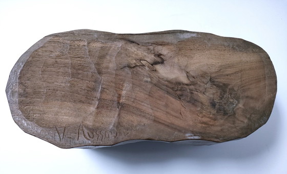 Image 1 of Porte Stylos Bois Massif Sculpté Gouge Vintage