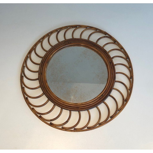 Miroir en rotin vintage, 1970