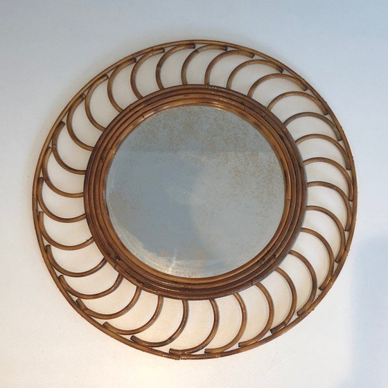 Image 1 of Miroir en rotin vintage, 1970