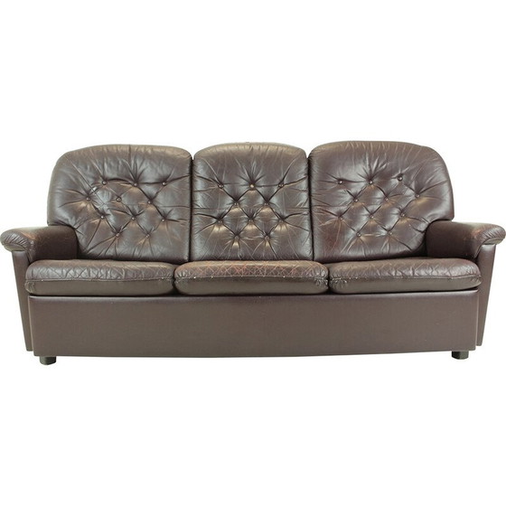 Image 1 of Canapé vintage en cuir à trois places, Tchécoslovaquie, années 1970