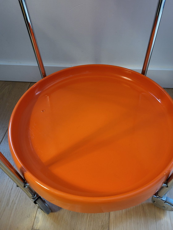 Image 1 of Chariot de l'ère spatiale ou chariot de service, orange, plastique et chrome, années 1970