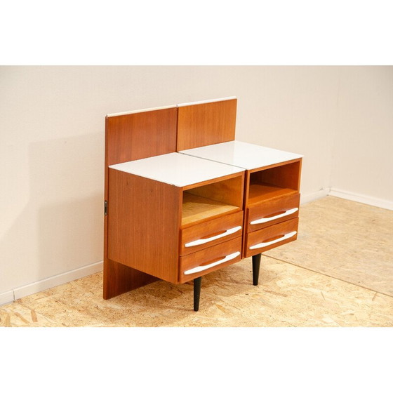 Image 1 of Paire de tables de chevet vintage en bois de hêtre et verre blanc par Mojmír Požár pour Up Závody, Tchécoslovaquie 1960
