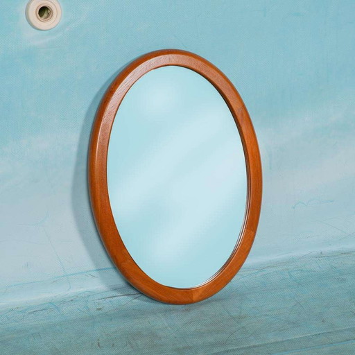 Vintage Danish design XL mirror teak, Oval Silkeborg mirror