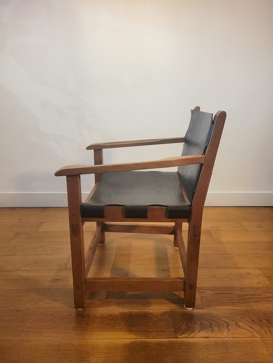 Image 1 of Fauteuils brutalistes en chêne et cuir sellier 1960