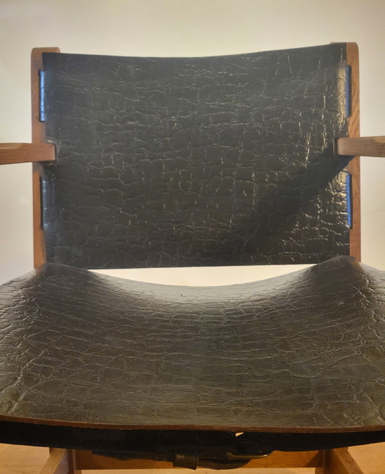 Image 1 of Fauteuils brutalistes en chêne et cuir sellier 1960