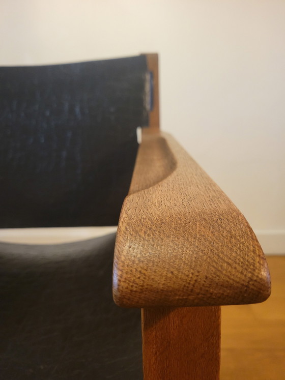 Image 1 of Fauteuils brutalistes en chêne et cuir sellier 1960