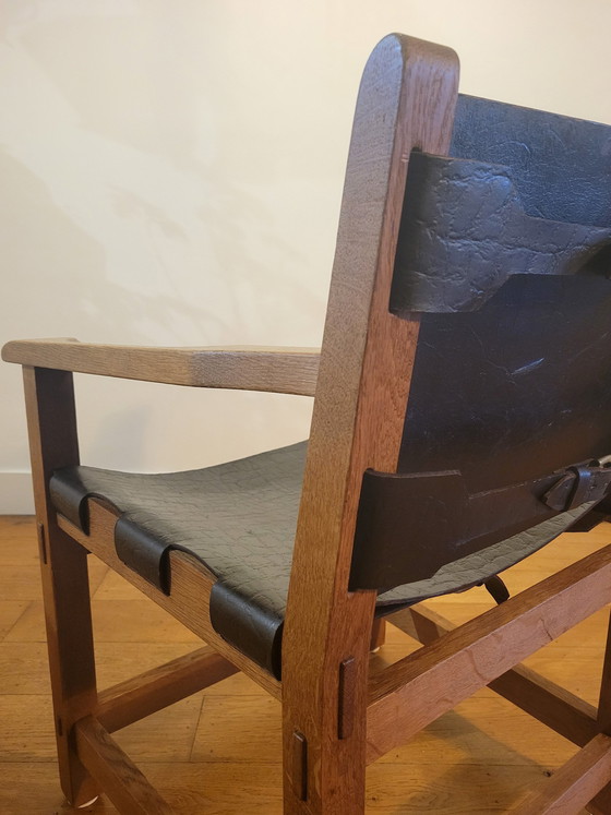 Image 1 of Fauteuils brutalistes en chêne et cuir sellier 1960