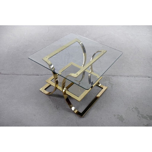 Paire de tables basses vintage en métal doré et verre, Italie 1960