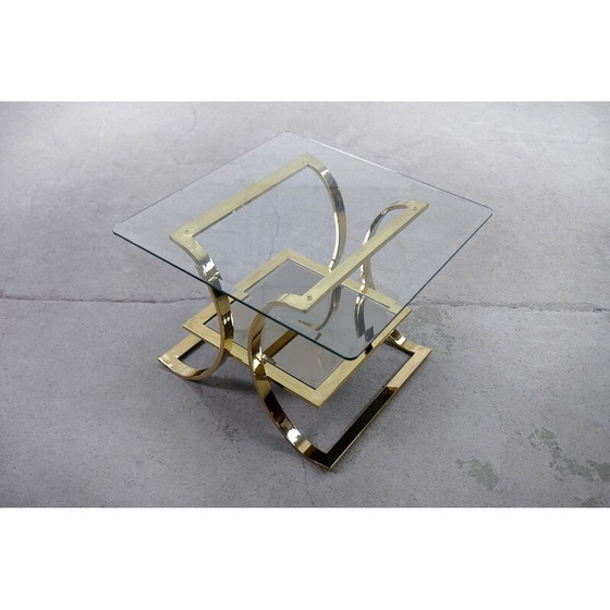 Image 1 of Paire de tables basses vintage en métal doré et verre, Italie 1960