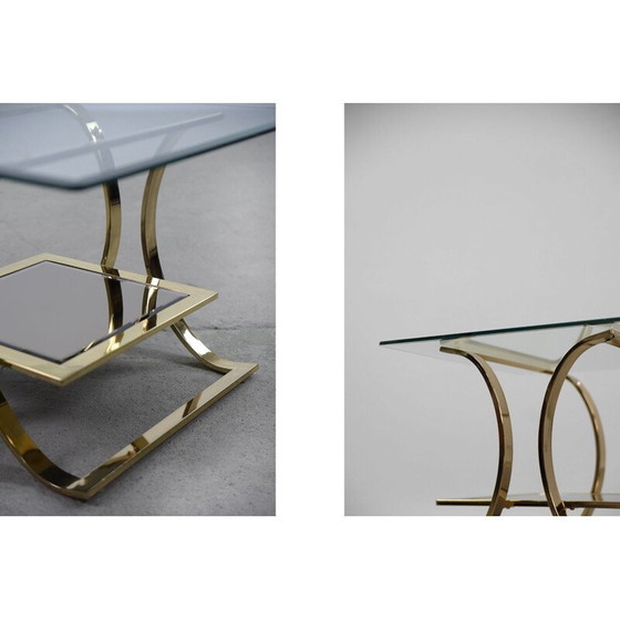 Image 1 of Paire de tables basses vintage en métal doré et verre, Italie 1960