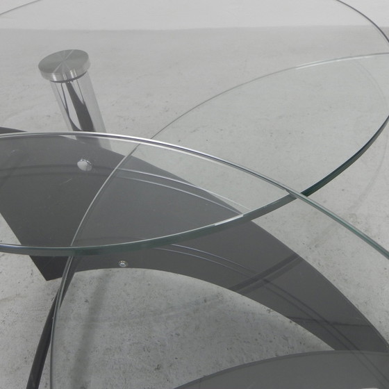 Image 1 of Table basse design avec 3 plateaux en verre rotatifs, années 1980