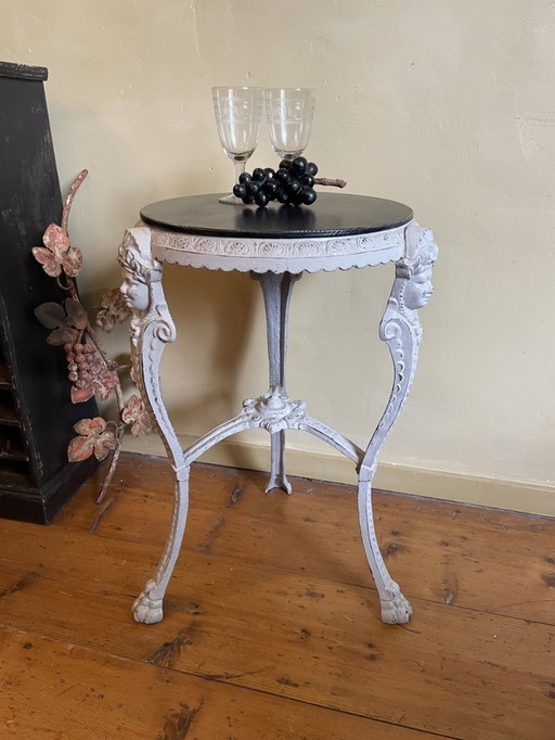 Table d'appoint Queridon en fonte avec plateau en bois French Vintage